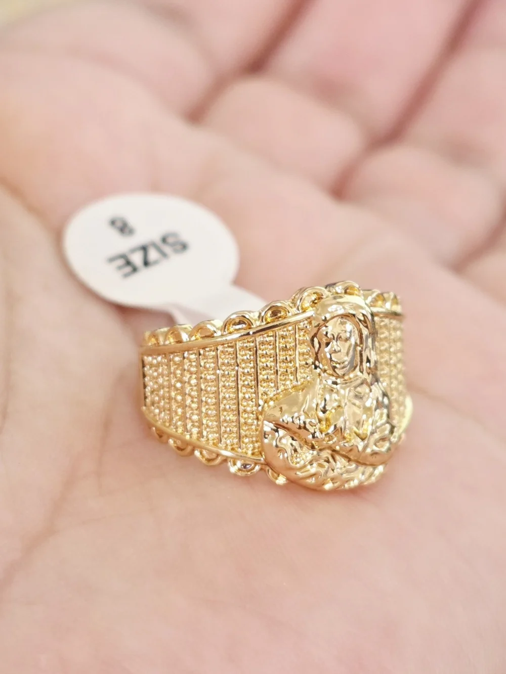 18k Gold Plated Religious Statement Ring in Gold - Size 8